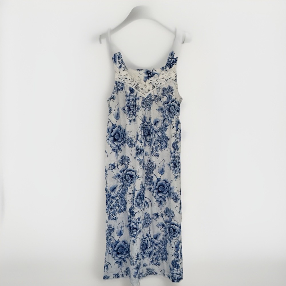 CHARTER CLUB Nightgown Womens S Sleeveless Lace Trim Caribbean Green Bloom